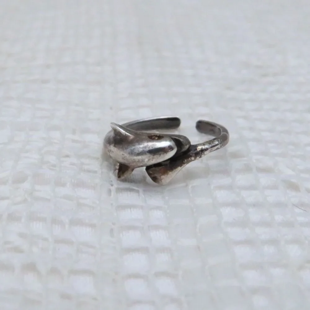 Vintage Sterling Silver Dolphin Toe Ring Adjustable Size 3.5 Ocean Theme